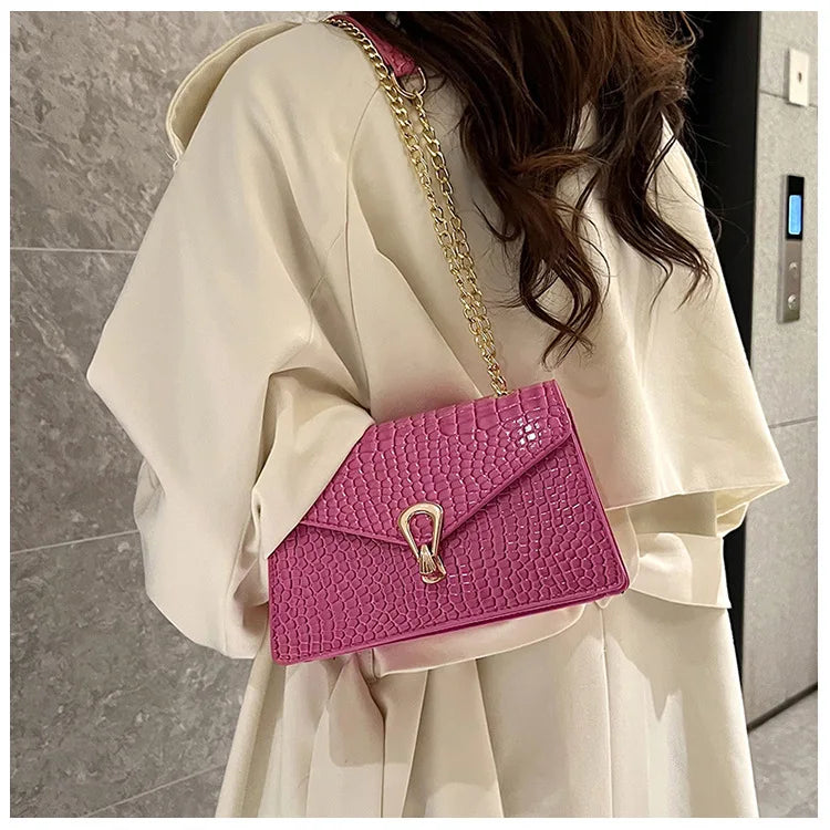 Crocodile Pattern Shoulder Bags For Women Fashion Chains Squre Bag Purse Female Pu Leather Crossbody Handbag Daily Phone Clutch
