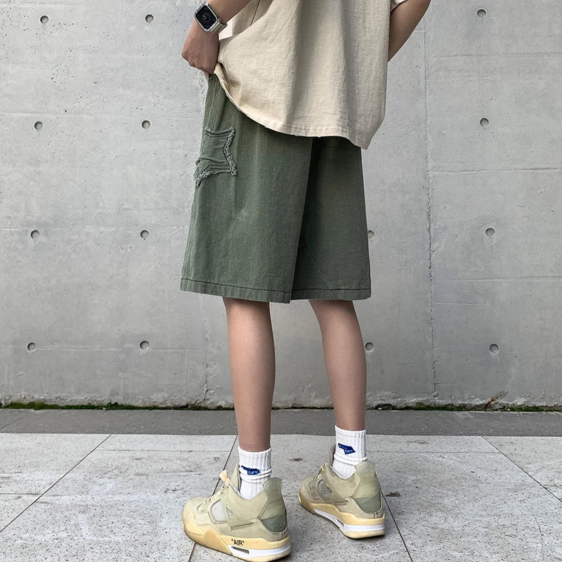 Star Patchwork Shorts Men Vintage Denim Summer Basic All-Match  High Waist Leisure Ulzzang Streetwear Chic Shorts