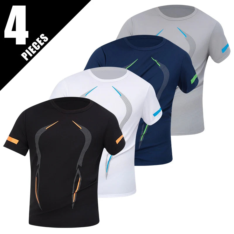 1/2/4Pcs Men'S Summer Solid Color Mix And Match Short-Sleeved Young Men'S Loose Quick-Drying Sports Running Shirt Middle-Aged T-