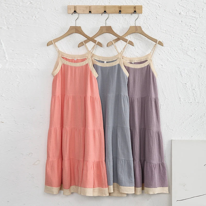 Chic Muslin 100% Cotton Gauze Summer Dresses Women Sexy Adjustable Strap Patchwork Party Boho Beach Holiday Sundress Vestidos