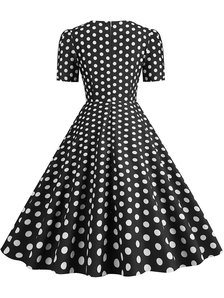 Pink Plaid Swing Party Dresses Women Elegant Vintage Square Collar Short Sleeve Casual Summer Dress