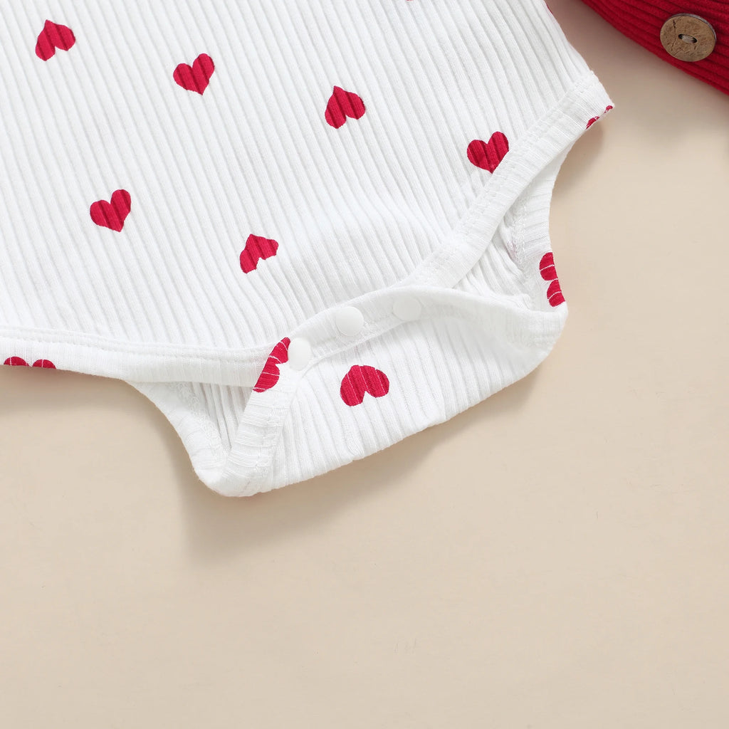 Citgeett Spring Valentine'S Day Infant Baby Girls Clothes Sets Heart Print Ruffles Long Sleee Bodysuits+Suspender Skirts Outfit