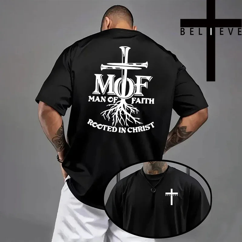 Men's Jesus Cross Print T-Shirt - Casual Short Sleeve Cotton Tee
