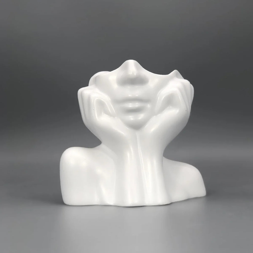 Makeup Brush Holder Human Face Art Desktop Decoration Vase Compatible with Eyebrow Pencils Home Organizer Plastic Material