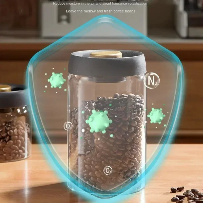 Cafetera de Tapa Negra de Múltiple Capacidad, Jarra de Almacenamiento Manual al Vacío a Prueba de Humedad, Tetera de Vidrio para Cocina, Bote Sellado para Granos de Café