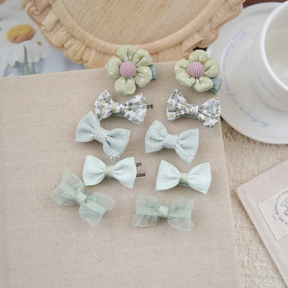 10pcs/Set Baby Hair Accessories for Girls Full Coverage Fabric Lovely Hair Clips Children's Headwear Bow Hair Accessories