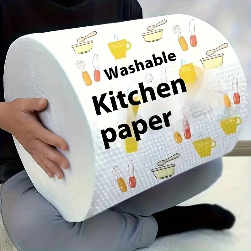Washable Reusable Kitchen Paper Roll, Thick Pearl Embossed Non-Woven Cleaning Cloths, Oil Absorbent Dish Wipes for Kitchen Home