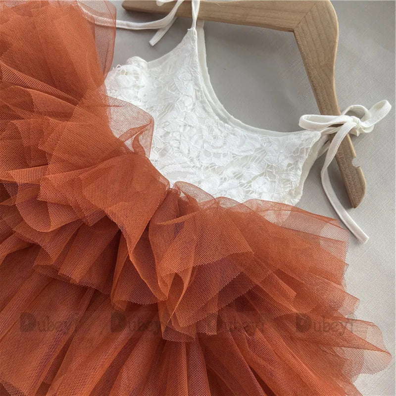 Toddler Girls Lace Tutu Dress for Kids Lovely Layers Ruffles Vestidos Fashion Baby Birthday Party Gown Boutique Wear