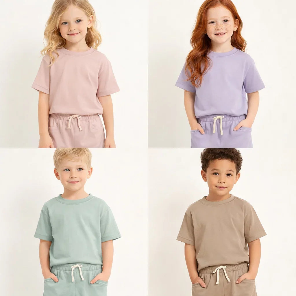 1-5Y Kids Summer Clothing Sets Suit Boys Girls Short Sleeve Top+Shorts Tracksuit Toddler DIY Outfit Comfortable Sportswear