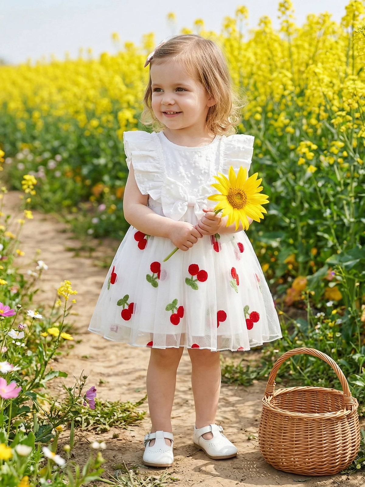 Citgeett Summer Toddler Girls Dress Embroidered Layered Tulle Bowknot Fly Sleeve Casual Dress Clothes