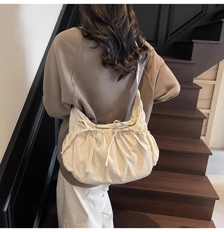 Ruched Fabric Hobo Bags Lightweight Nylon Shoulder Crossbody Bag, Stylish & Adjustable, Perfect for Casual Outfits, Daily Errand