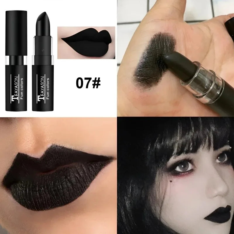 12 Colors Nude Lipstick Matte Velvety Vampire Makeup Punk Black Lip Gloss Smooth Waterproof Lasting Durable Dark Paint Cosmetics