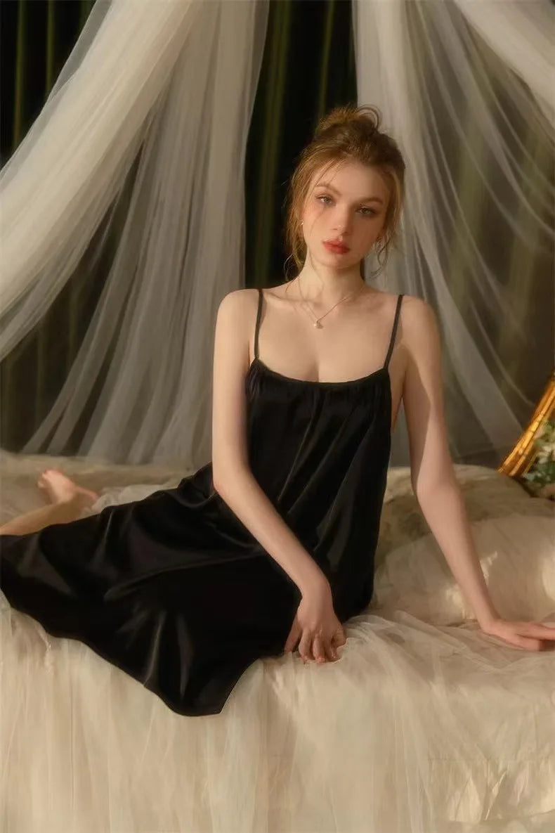 Sexy Backless Camisole Nightgown for Women, Hot Selling Thin, Solid Color, Medium to Long, Thin Shoulder Strap Nightgown