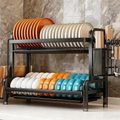 Large 2-3 Tier Vertical Dish Rack/Utensil Holder, Kitchen Storage Rack with Quick Drainage System, Knife and Fork Holder, Cutting Board Storage, Drying Rack - Heavy-Duty Carbon Steel Multifunctional Utensil Organizer, Suitabl