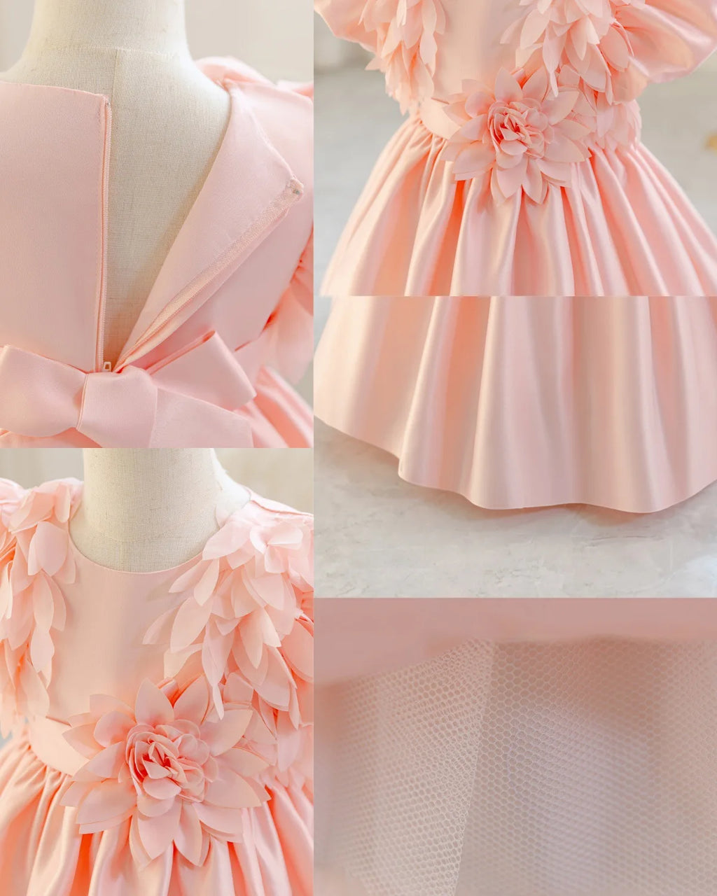 HETISO Leaf Appliques Baby Party Dress Casual Satin Kid's Princess Gown for Girls Ages 1-4 Young Child Clothes