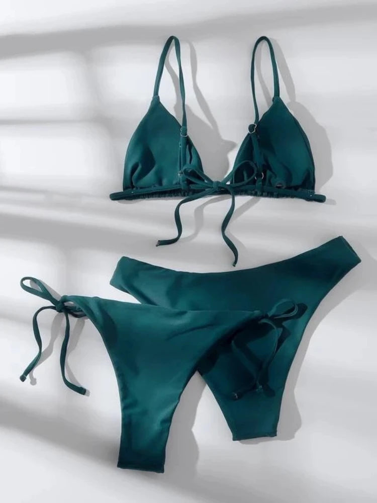 3 Pieces Bikini Set Women Push Up Swimsuit with 2 Bottoms Low & Mid Waist Adjustable Straps Summer Beachwear Bathing Suit