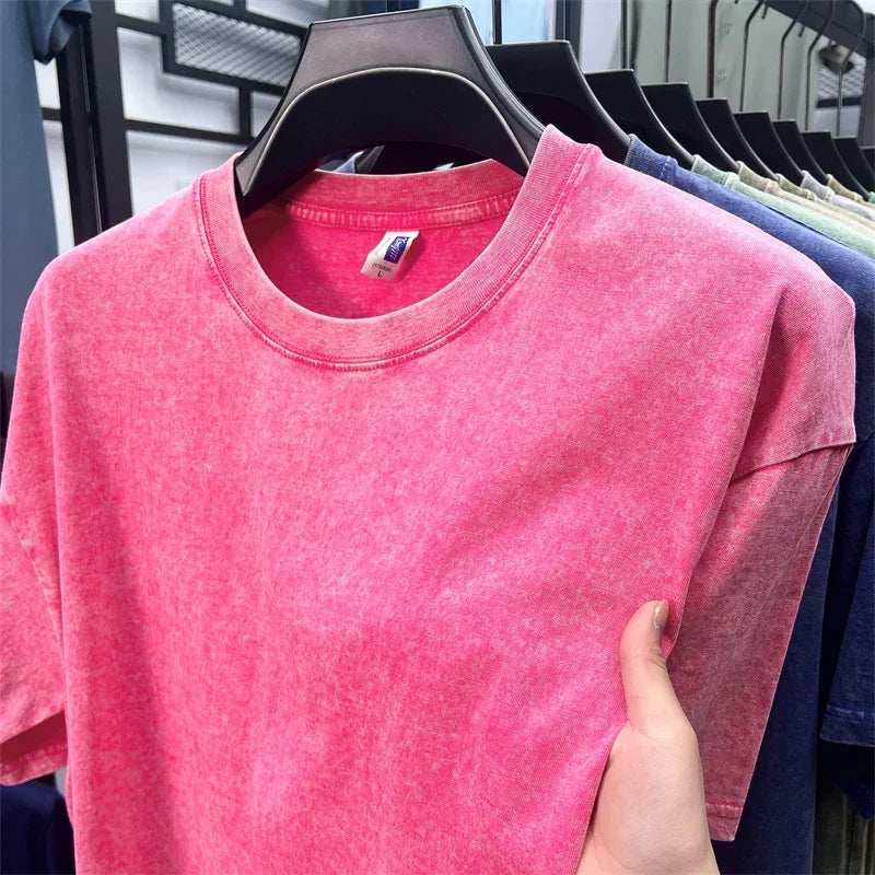 Men's Heavy Cotton T-Shirt - Vintage Washed Oversized Casual Tee