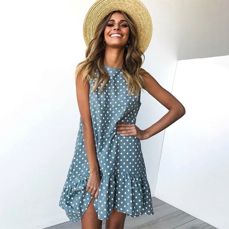 Simple And Elegant Floral Polka Dot Ruffle Dress