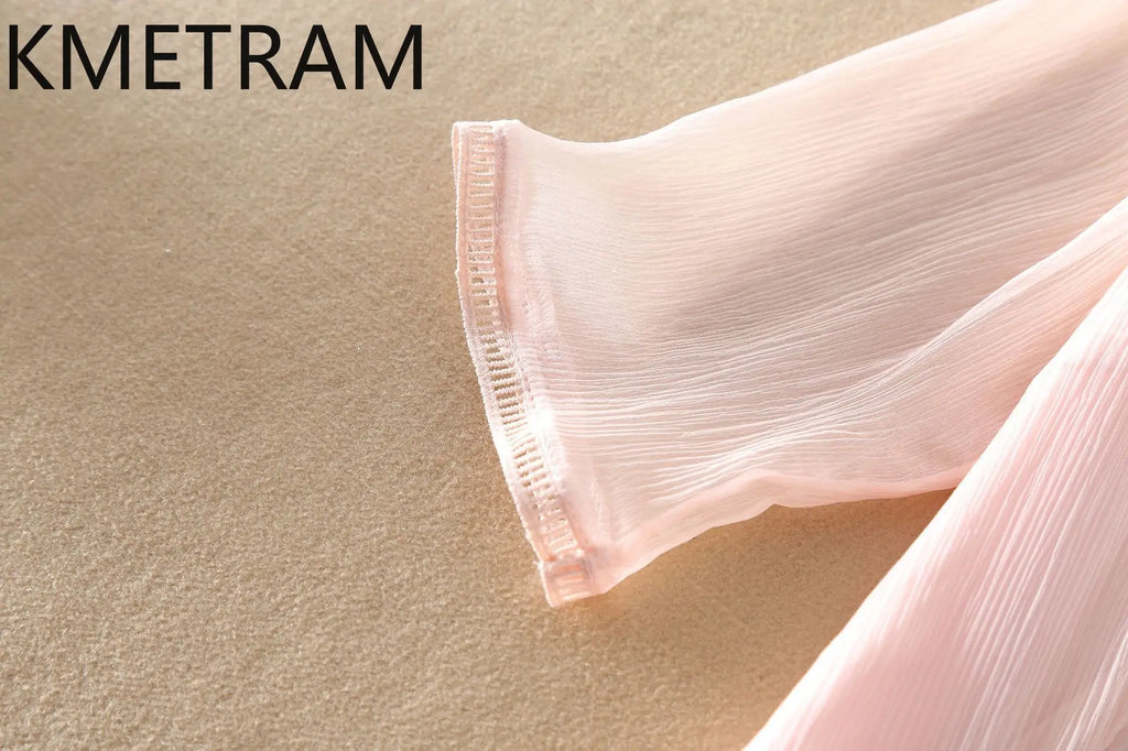KMETRAM 100% Natural Mulberry Silk Dresses 2025 Woman Summer Elegant V-neck Long Dress Party Frocks Women Clothing Vestidos