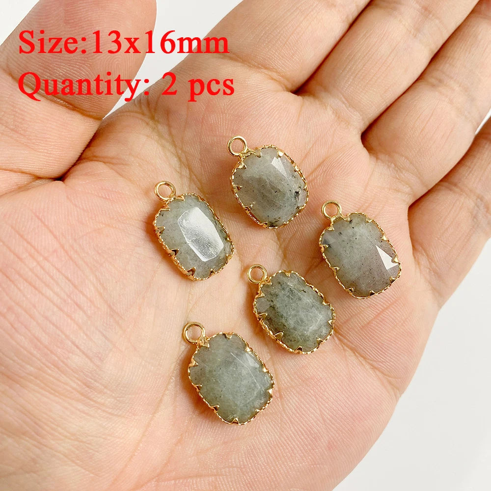 2PCS Natural Labradorite Stone Pendant - Irregular Jewelry Charm