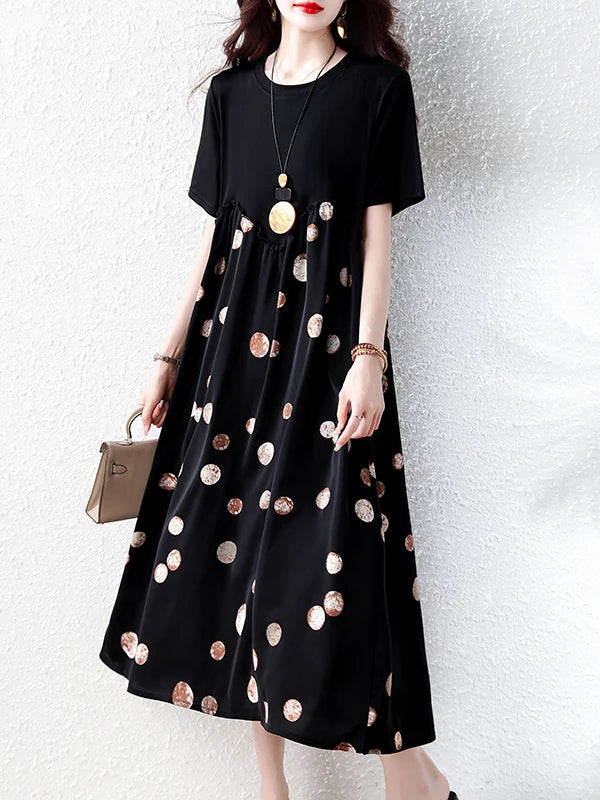 Summer New plus Size Polka Dot Dress Color Block Loose Fitting Slimming Effect Casual Commute Style Women's Dress