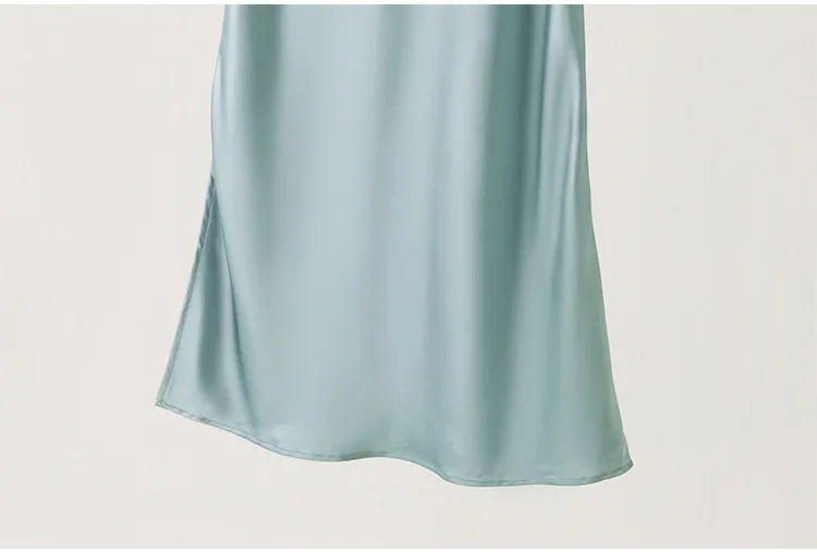 Women's Summer New Style French 100% Natural Mulberry Silk Plain Satin Swing Collar Temperament Camisole Slim Fit Party Dress