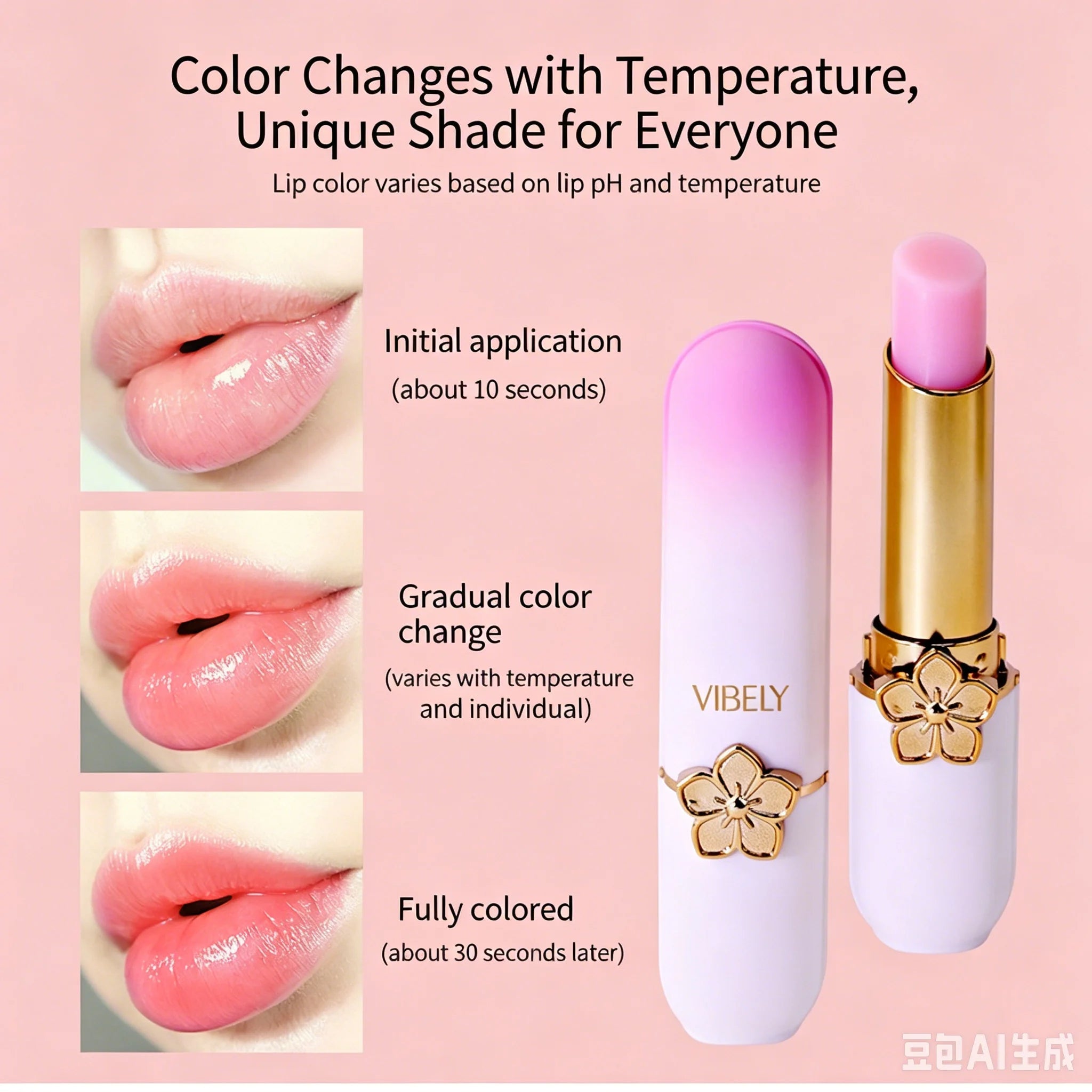 VIBELY Color Changing Lip Balm Moisturizing pH Lipstick Fruit Flavor Reduce Lip Lines Anti Cracking Hydrating Lip Care