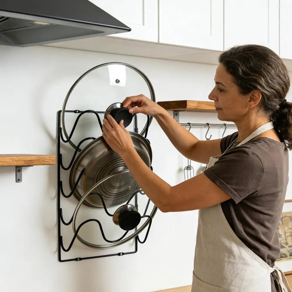 Estante Organizador de Cocina Colgante de Pared para Tapas de Olla, Estante Metálico de Cinco Niveles para Tapas de Olla, Antioxidante, Multifuncional, Estante de Almacenamiento de Tapas de Olla
