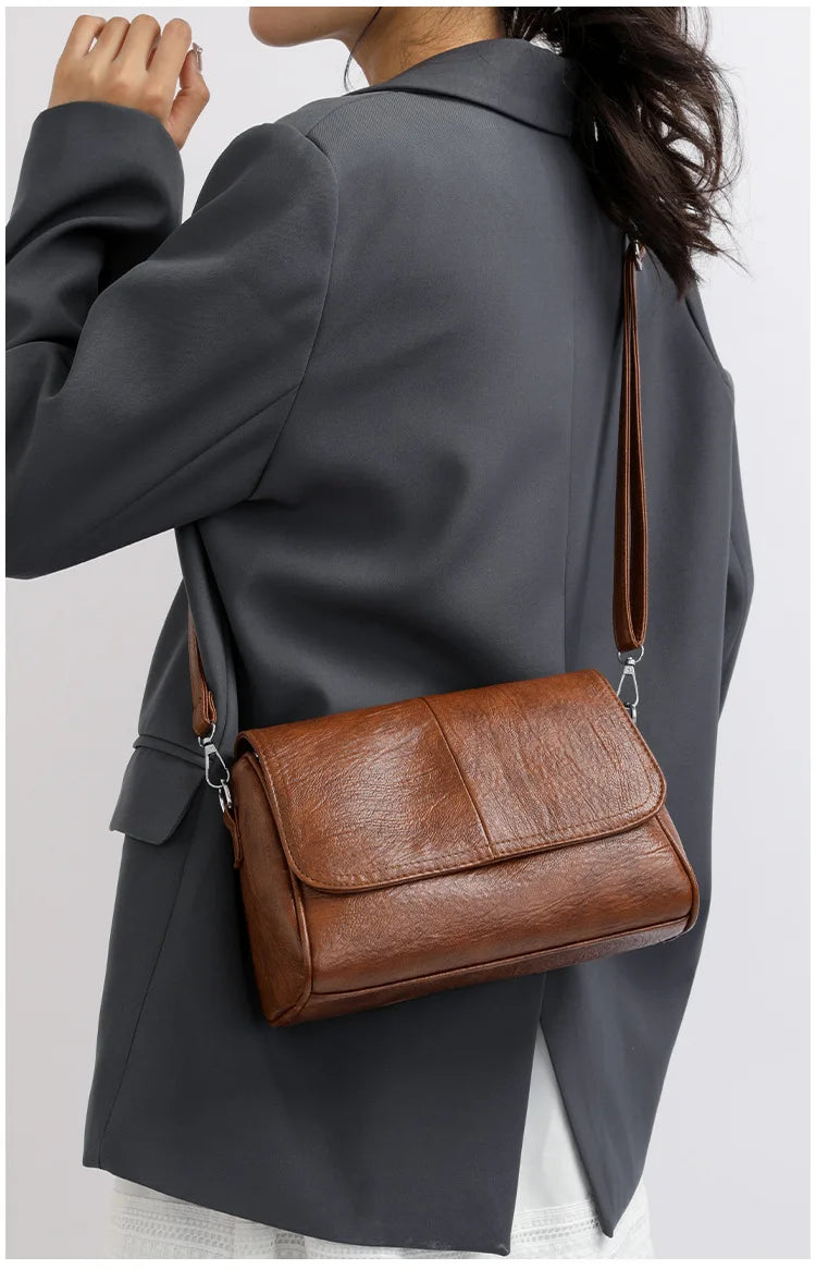 Retro Oil Wax Leather Crossbody Bag,with Textured and Vintage Feel,Simple and Elegant Flap Design,and Adjustable Shoulder Strap