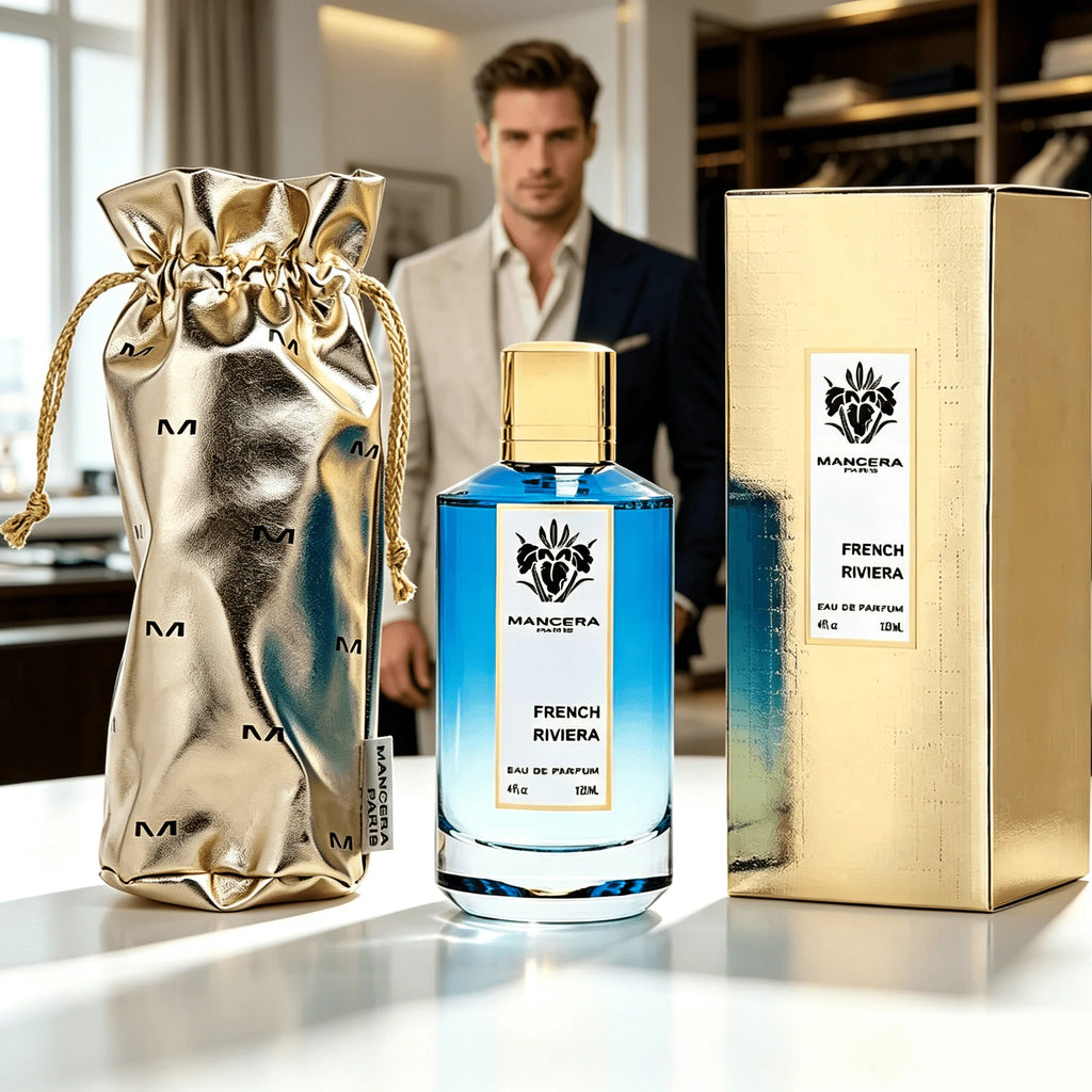 Mancera Paris French Riviera Eau De Parfum Spray, Unisex Crisp Sea Salt Aquatic Citrus Woody Fragrance, Long-Lasting Scent, Bright Blue Gradient Octagonal Glass Bottle with Gold Cap, Perfect Gift for Summer Vacation Holiday B