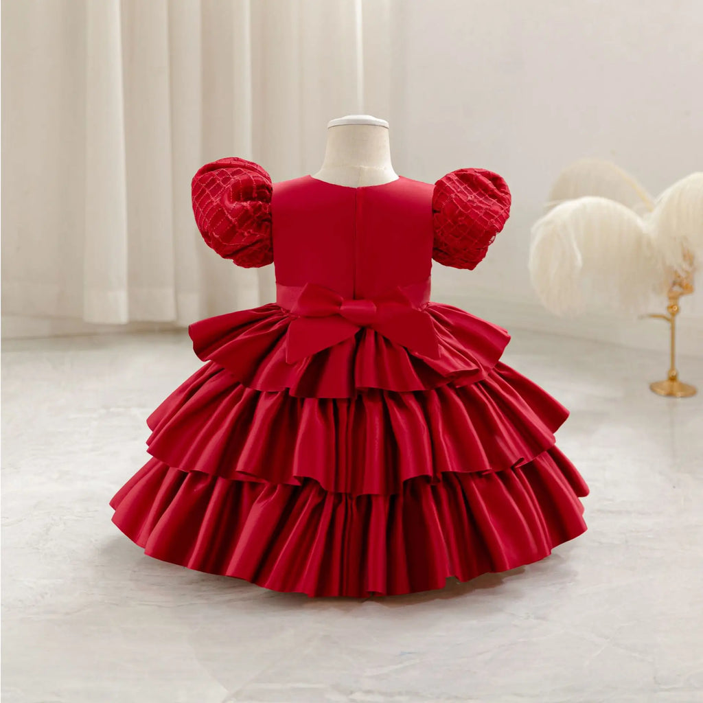 HETISO Plaid Flower Girls Christmas Party Dress with Bow Elegant Birthday Gown for Kids 0-4 Years Children Birthday Frocks