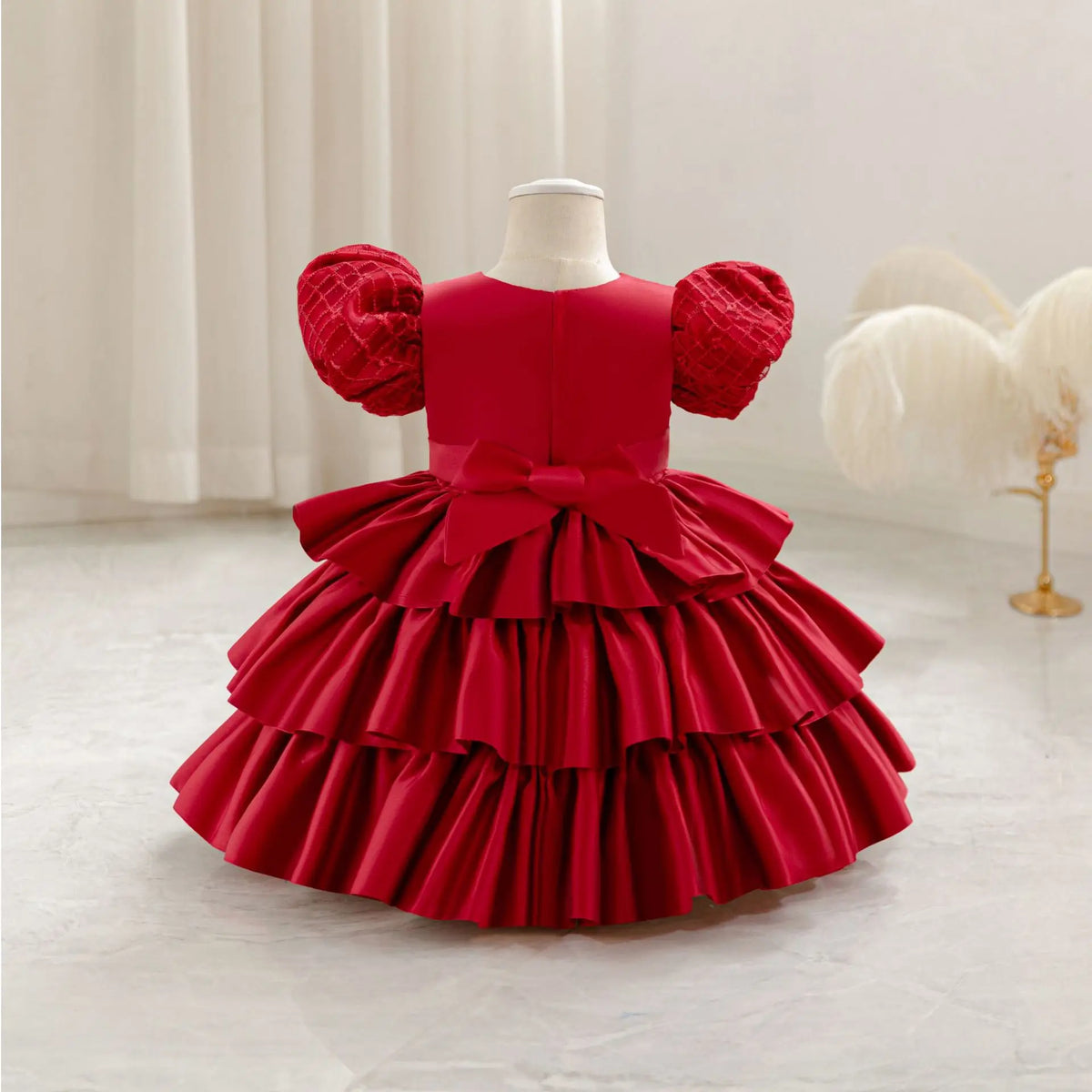 HETISO Plaid Flower Girls Christmas Party Dress with Bow Elegant Birthday Gown for Kids 0-4 Years Children Birthday Frocks