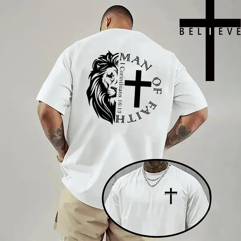 Men's Jesus Cross Print T-Shirt - Casual Short Sleeve Cotton Tee