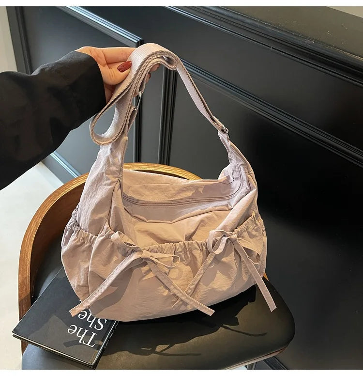 Ruched Fabric Hobo Bags Lightweight Nylon Shoulder Crossbody Bag, Stylish & Adjustable, Perfect for Casual Outfits, Daily Errand