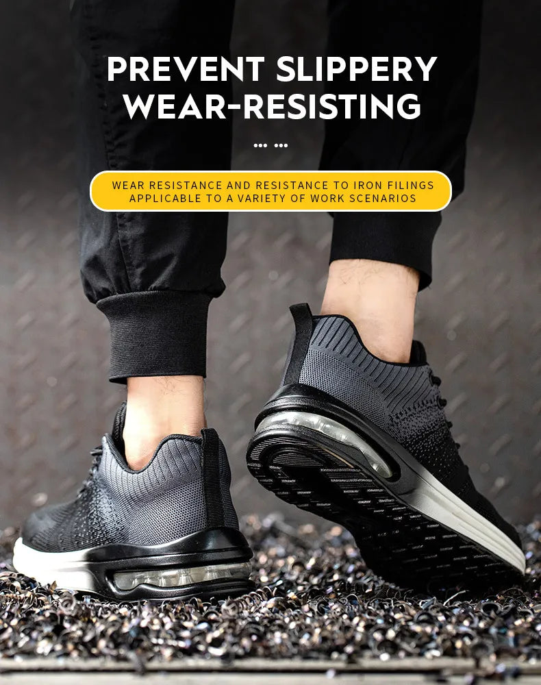 Steel Toe Work Shoes for Men Women  Anti-Smash Anti-Puncture Blue Safety Shoes Breathable Lightweight Air Cushion Work Shoes