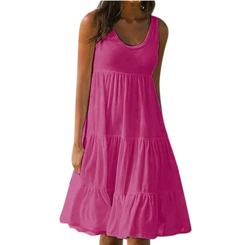Summer Women Casual Solid Mini Dress 2026  Elegant Sleeveless Ruffles Loose Short Dress Beach Party Sundress Oversize Streetwear