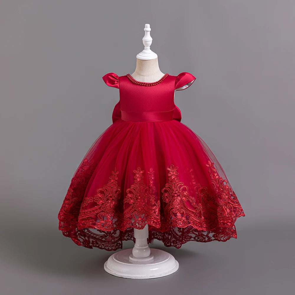 Hetiso Girls Flower Embroidery Party Dresses Kids Summer Formal Holiday Birthday Gown Kids Trailing Evening Princess Clothes 1-6
