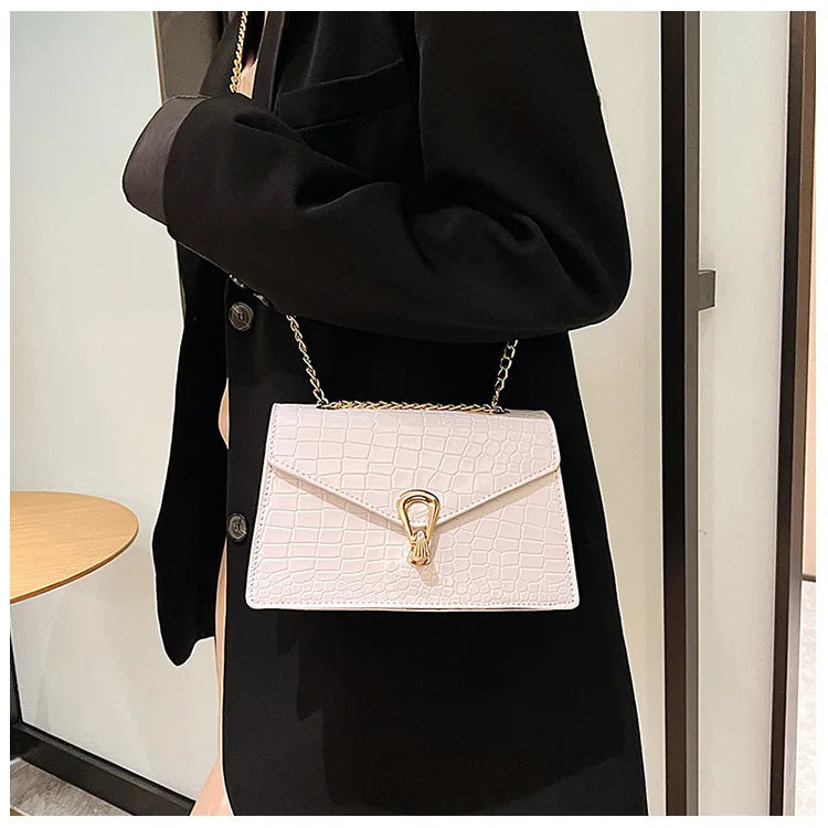 Crocodile Pattern Shoulder Bags For Women Fashion Chains Squre Bag Purse Female Pu Leather Crossbody Handbag Daily Phone Clutch