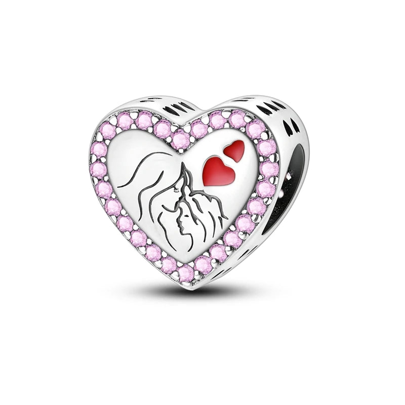 925 Sterling Silver Heart Charm Bead With Zircon Accent, GDTC Certified Fine Jewelry Gift For DIY Bracelet Makers