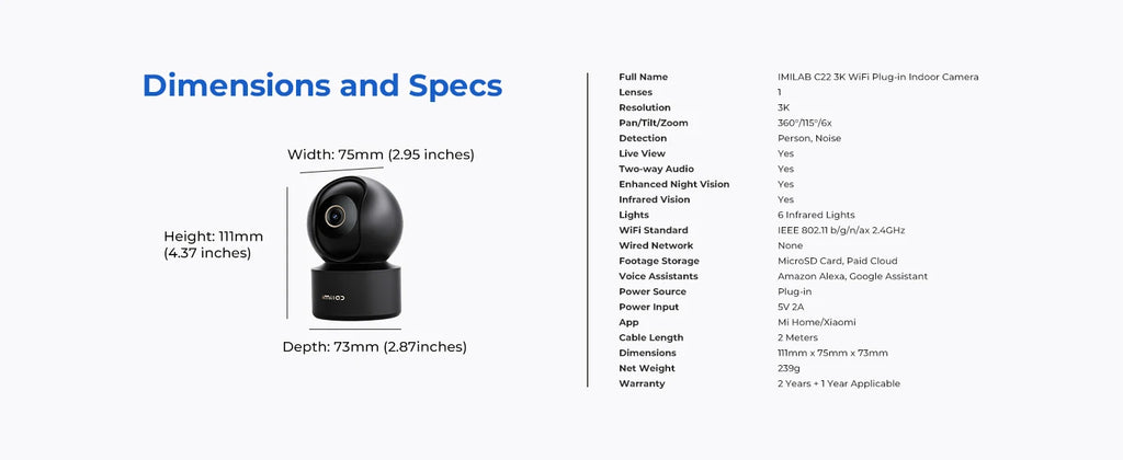 IMILAB Baby Monitor Indoor Security Camera with AI Detection Night Vision 2-Way Audio 360° PTZ Compatible with Xiaomi Home App