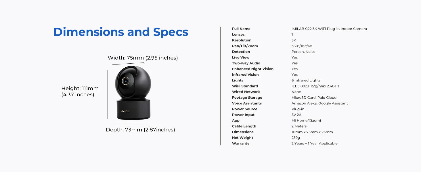 IMILAB Baby Monitor Indoor Security Camera with AI Detection Night Vision 2-Way Audio 360° PTZ Compatible with Xiaomi Home App