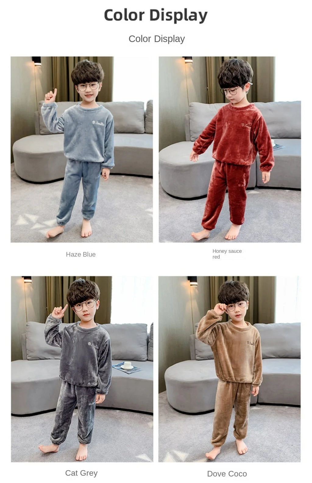 2pcs Boy Girl Kids Fall Winter Sleepwear Toddler Children Baby Coral Fleece Warm Sweatshirt Pant Set Flannel Pajama Pullover Top