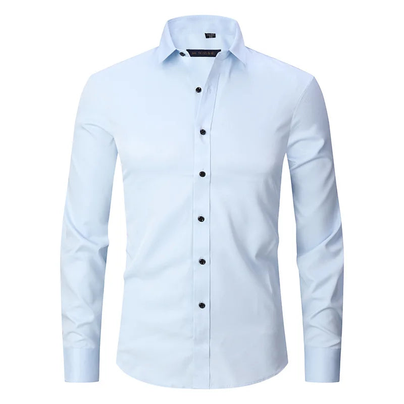 Men's Long Sleeve Dress Shirt Slim Fit Non-Iron Black Business Shirt