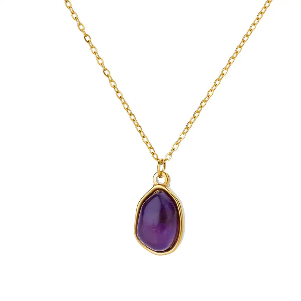 Fashion Stone Opal Oval Necklace For Women'S Stainless Steel Gold Color Oval Stone Pendant Necklace Wedding Aesthetic Jewelry