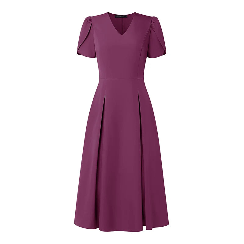 Elegant V Neck Petal Sleeve Sundress ZANZEA Women Summer Dress Stylish Solid A Line Pleated Holiday Dresses Casual OL Work Robe