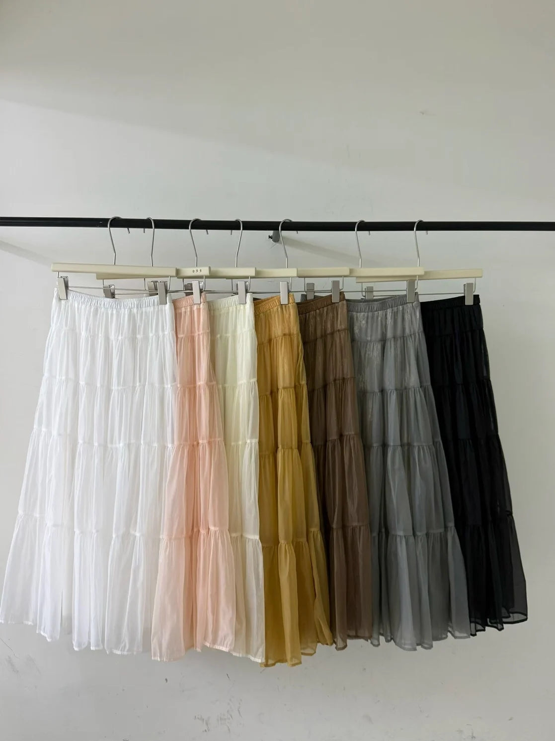Summer New Style Women's Midi Skirt Cake Skirt Loose Fit High Waist Polyester Fiber Splice Sweet  Color Maxi Half-length