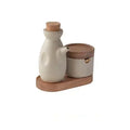 Ceramic Seasoning Jar Retro Japanese Style Home Kitchen Salt Chili Sugar Jar Oil Pot Wooden Lid Spice Kitchen Utensils Modern