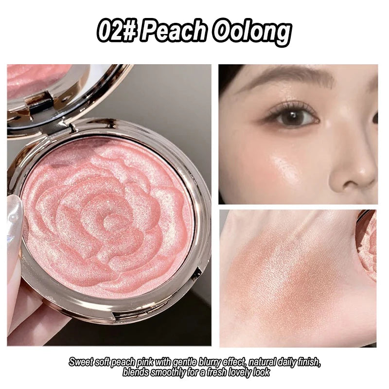 Rose Embossed Blush Powder, Shimmery Finish, Multiple Pink Shades Available, Floral Texture Design, Ideal for Daily Face Makeup