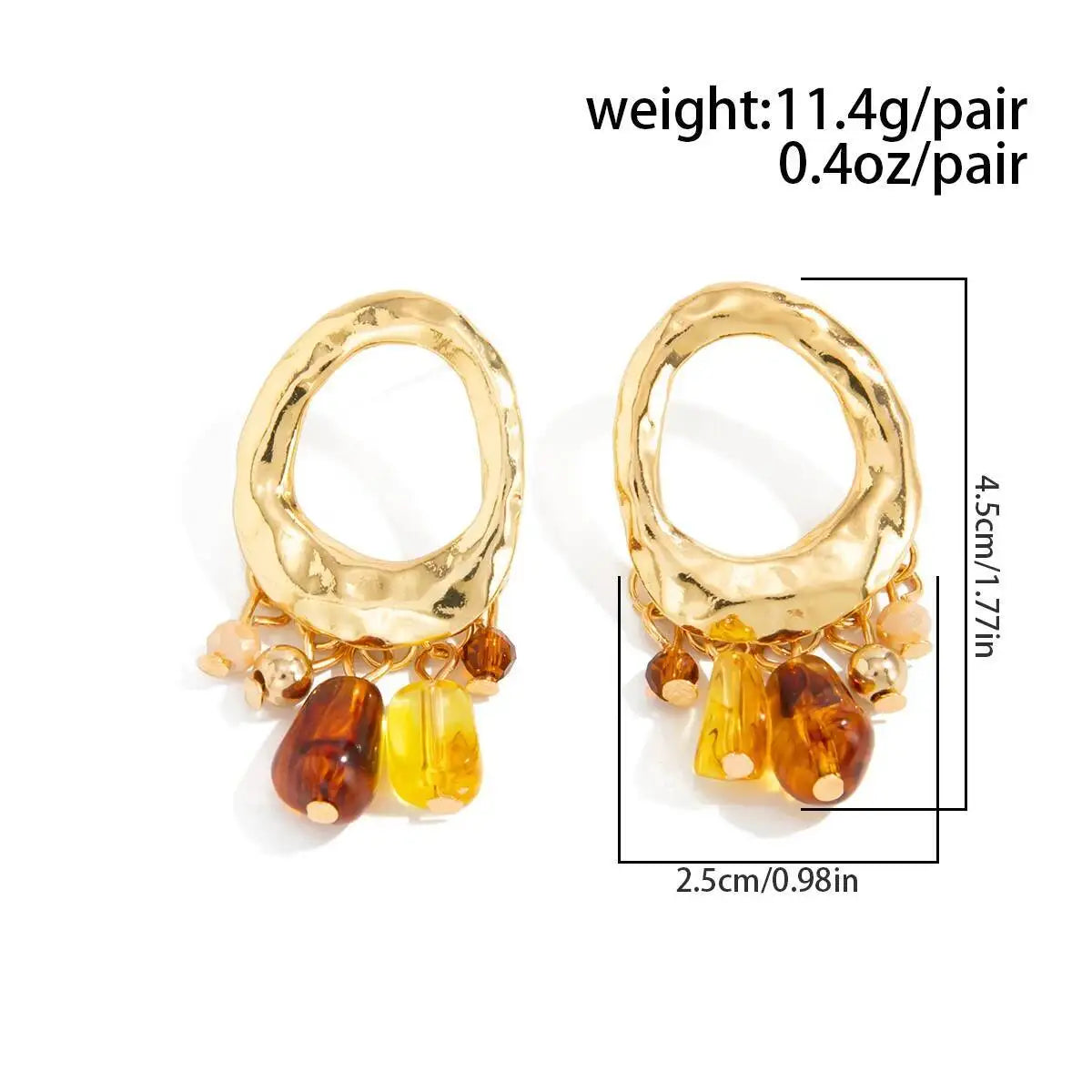 Shixin Vintage Acrylic Beads Tassel Stud Earrings For Women'S Creative Gold Color Hollow Geometry Earrings Fashion Jewelry