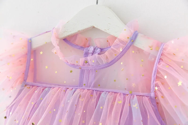 Girls Rainbow layered Dress Birthday Dress Teens Girl Clothes Summer Sequined Princess Mesh Tutu Dresses Kid Party Costume